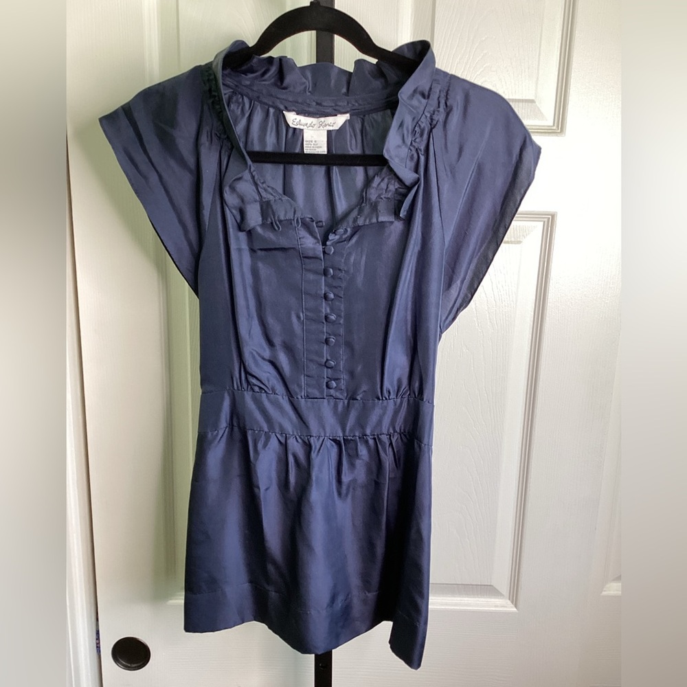 Eduardo Blanco Navy Blue Silk Blouse, size S